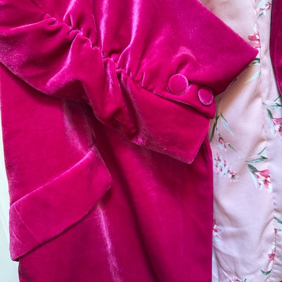 SKIES ARE BLUE Anthropologie Velvet Magenta Pink Blazer w Pockets womens size L - Picture 9 of 16